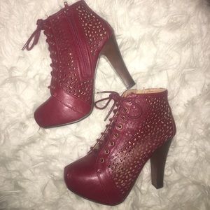 Burgundy Platform Lace Up Booties